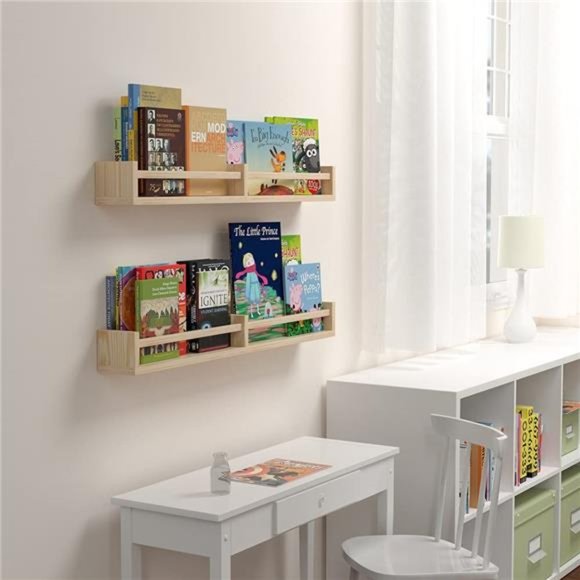 Classic Nursery Shelves, Set of 2 Floating Book Shelves for Kids (32Lx4W) - Picture 2 of 6